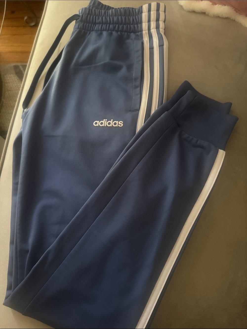 adidas women Blue Three-Stripe Track Pants